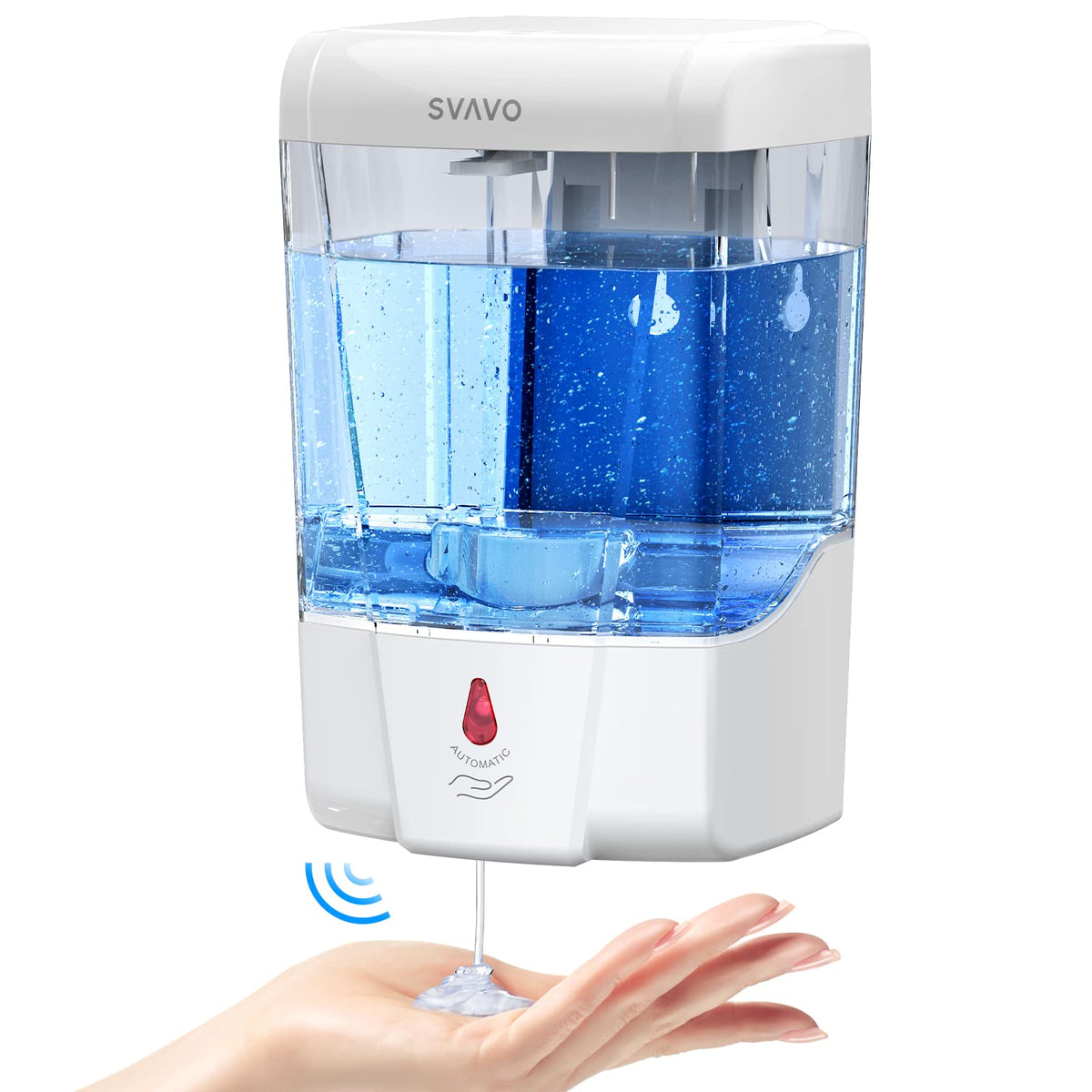 SVAVO wall-mounted automatic soap dispenser with 600ml capacity for space-saving use.