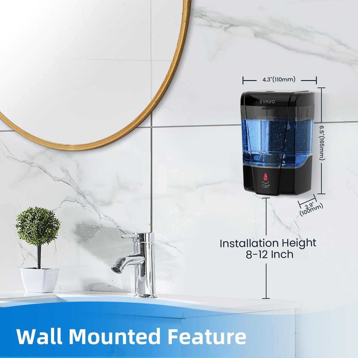 SVAVO wall-mount soap dispenser dispensing action for touchless use