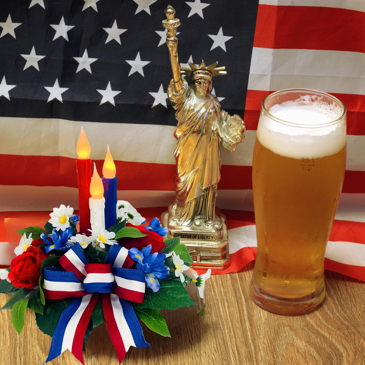 Svndlyn independence day decoration with three candles creates warm, safe glow.
