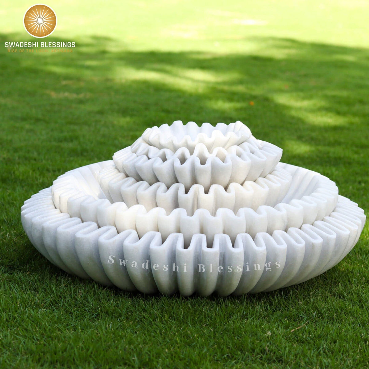 Swadeshi Blessings Housewarming Gift Urli with timeless marble shine.