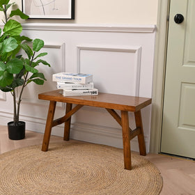 SwallowLiving handcrafted solid wood bench front view for cozy entryway seating