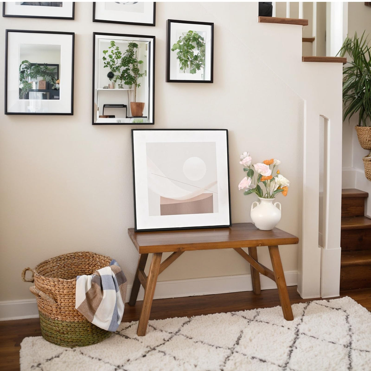 SwallowLiving rustic bench in dining-room scene adds farmhouse charm