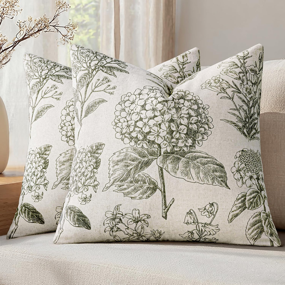 SWANCOCO floral hydrangea pillow cover enhances sofa decor and comfort.