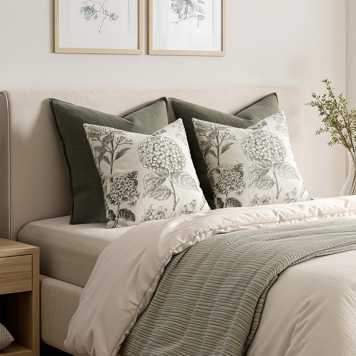 SWANCOCO green hydrangea pillow cover brightens balcony seating and porch decor.