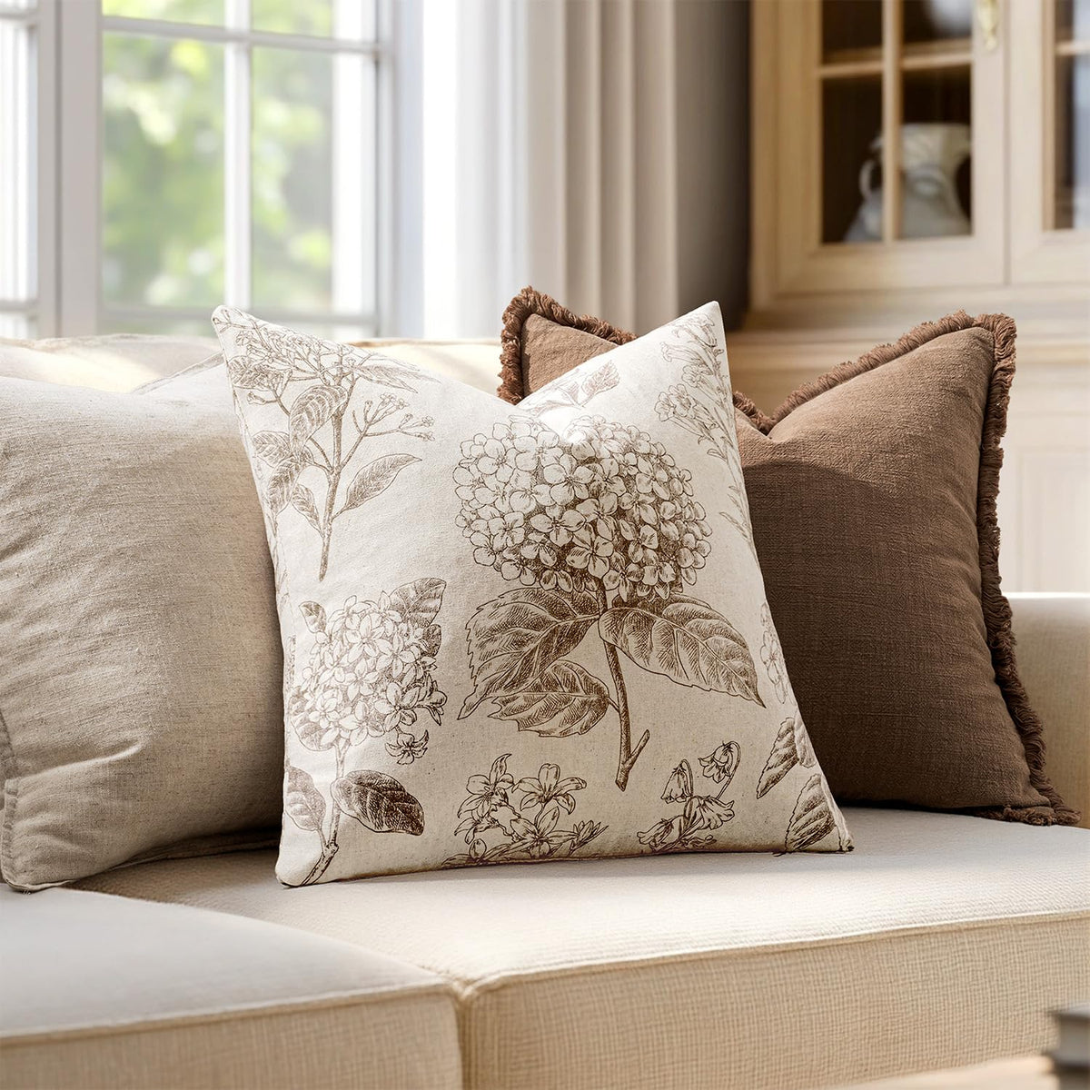 SWANCOCO hydrangea print pillow cover ideal for porch or outdoor seating.
