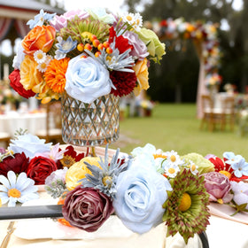 SwanMoon daisy and hydrangea foam flowers for centerpiece styling