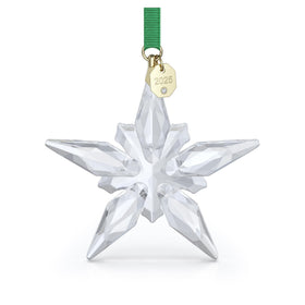 Swarovski 2025 Annual Edition Ornament star on green ribbon for festive sparkle.