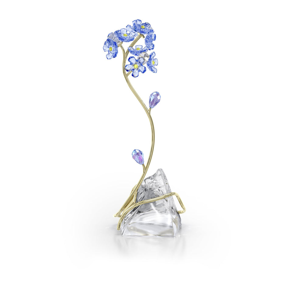 Swarovski Florere Forget-me-not figurine with multicolored crystals for elegant shelf display.