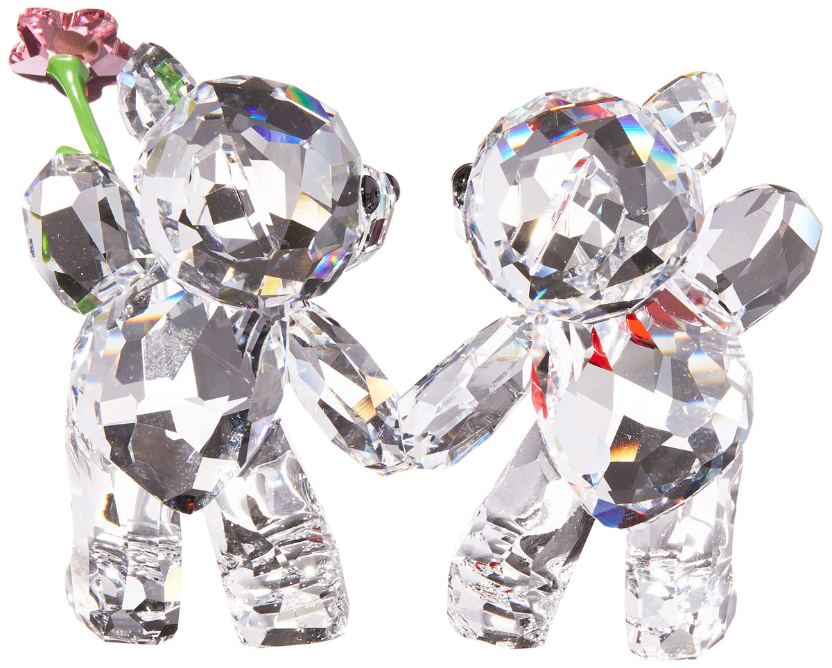 Swarovski Kris Bears red heart and pink flower highlight a meaningful keepsake for celebrations.