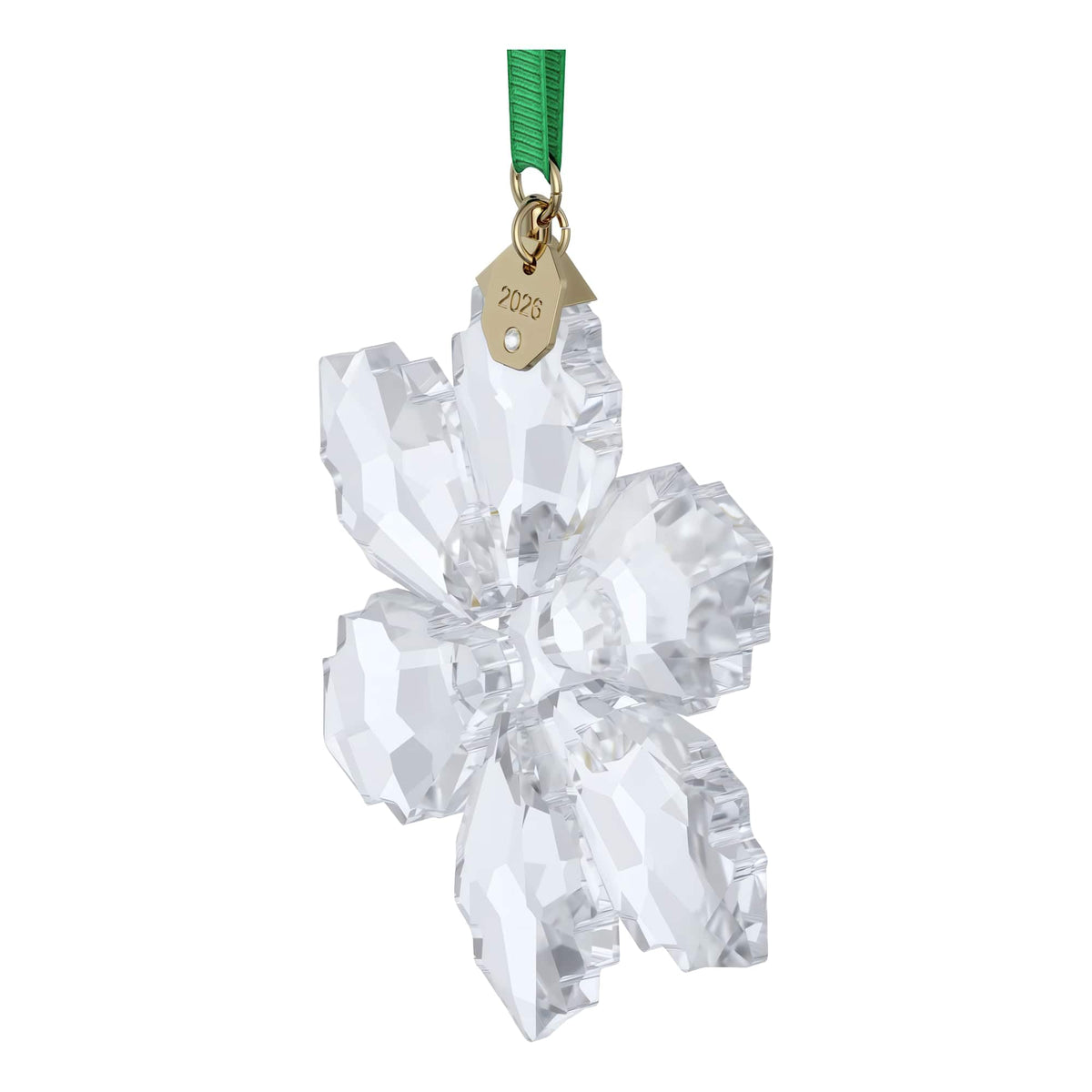 Swarovski 192-facet crystal ornament emphasizes facets for radiant light.