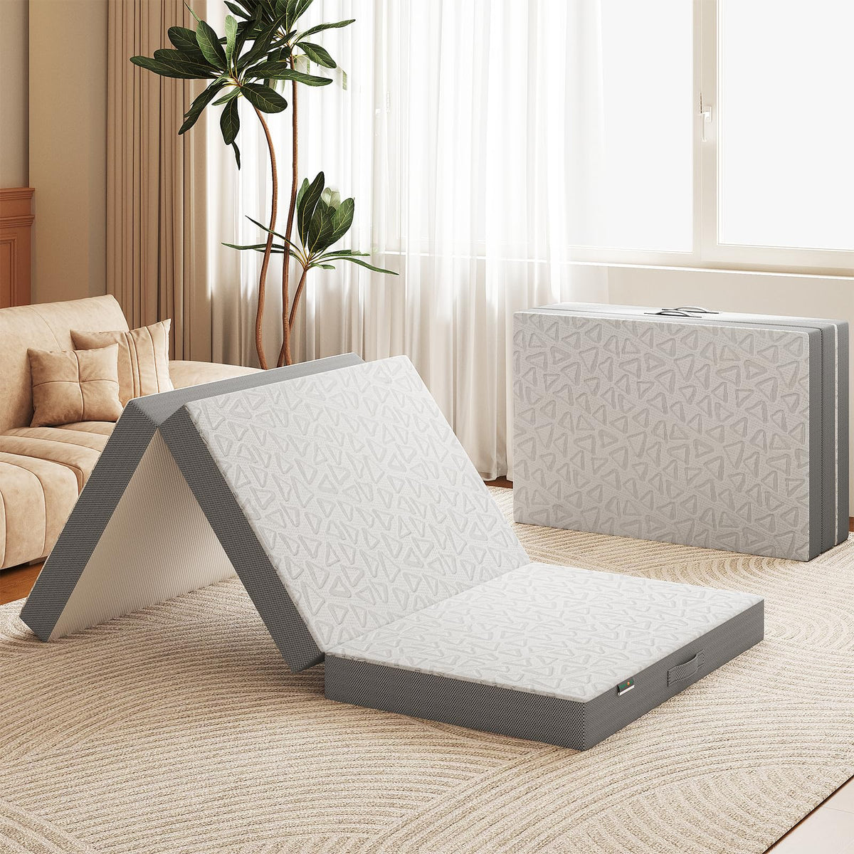 Swbvs tri-fold memory foam mattress folds for travel and guest use