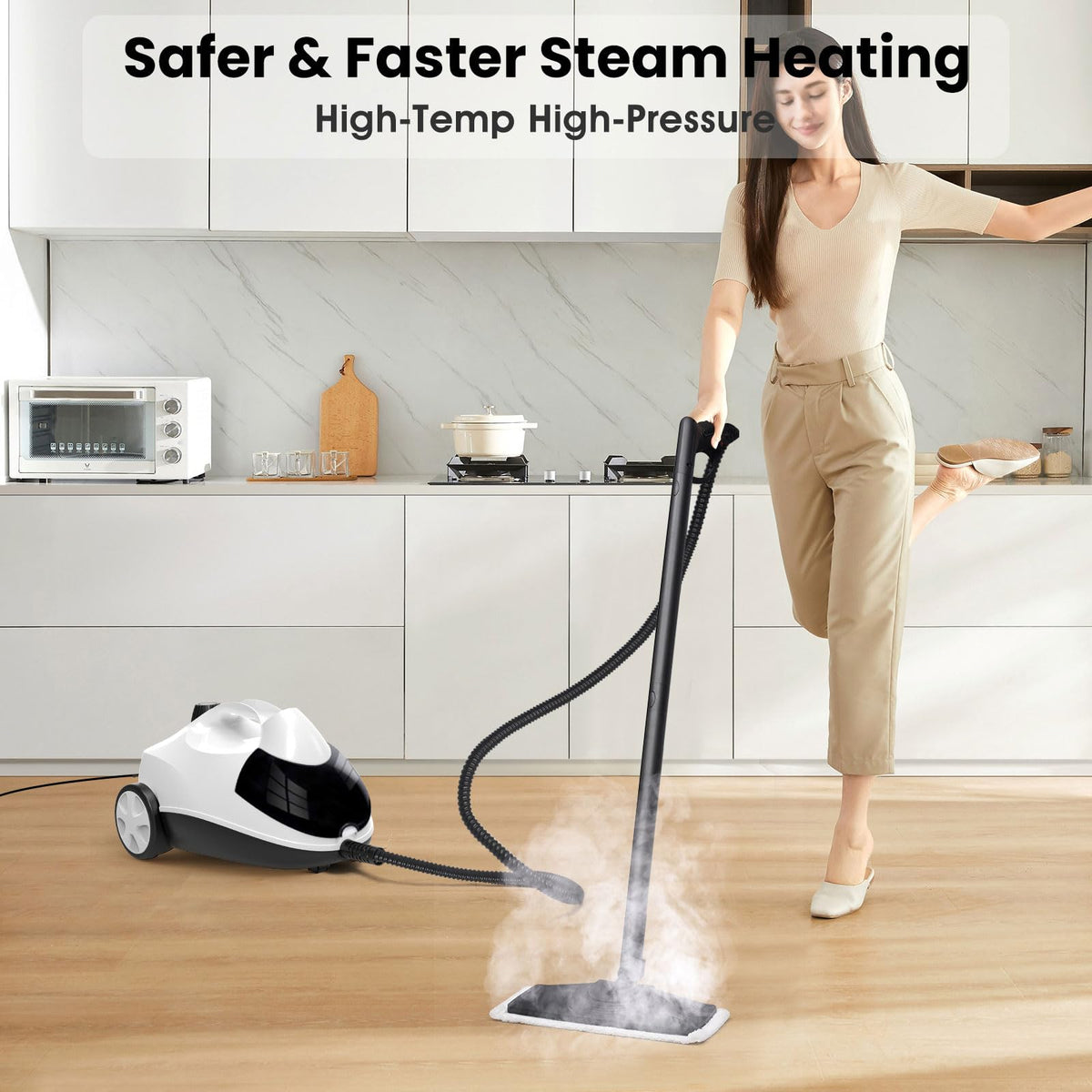 Sweepcent Steam Cleaner attachments enable versatile cleaning for floors, grout, carpets, and windows.