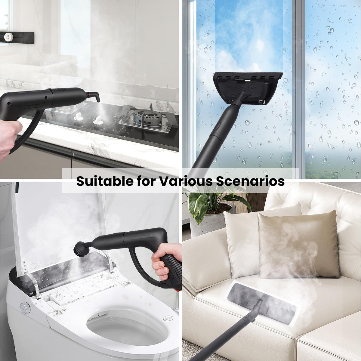 Sweepcent Steam Cleaner large 1.5L tank reduces refills during multi-room cleaning.