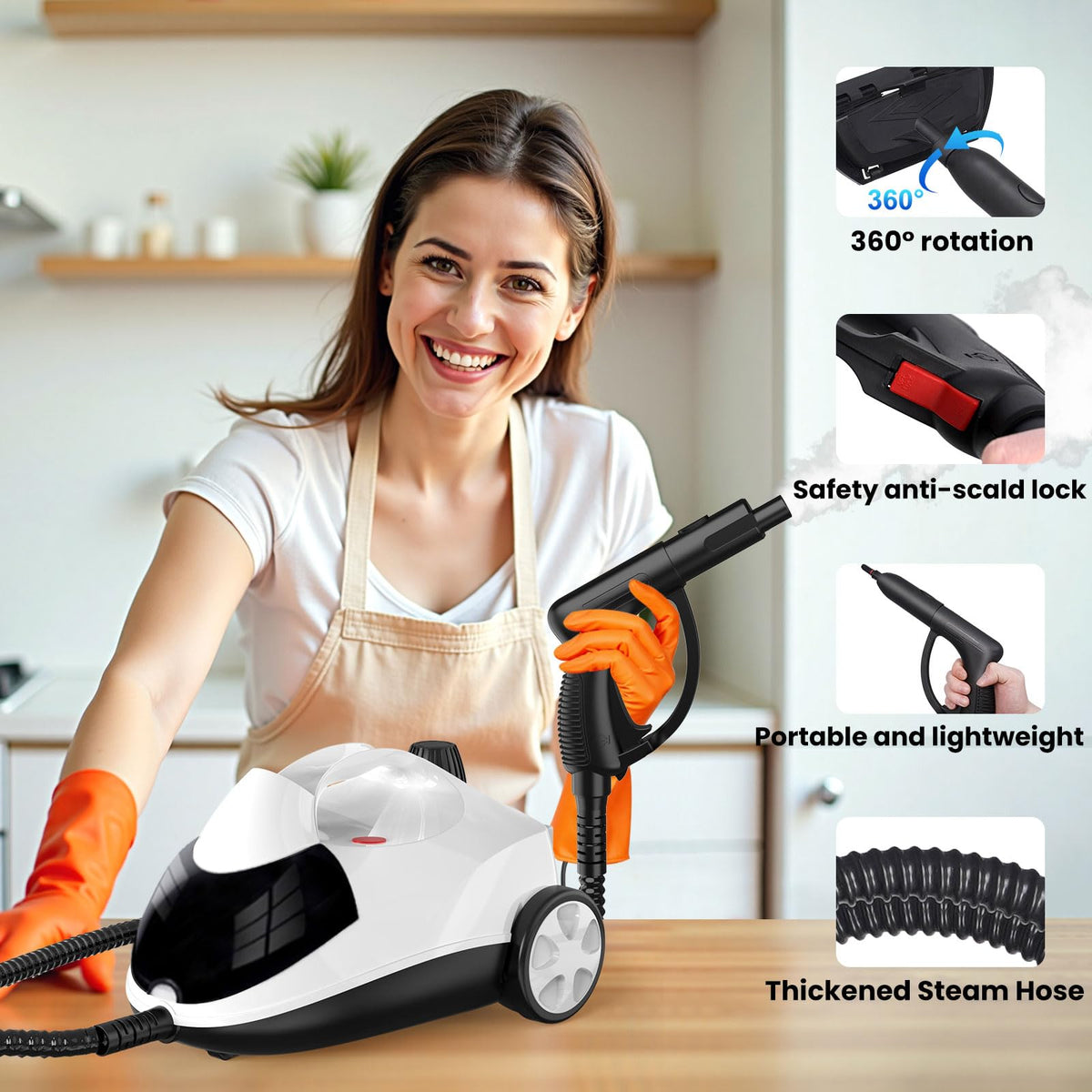 Sweepcent Steam Cleaner leaves streak-free windows using gentle steam.