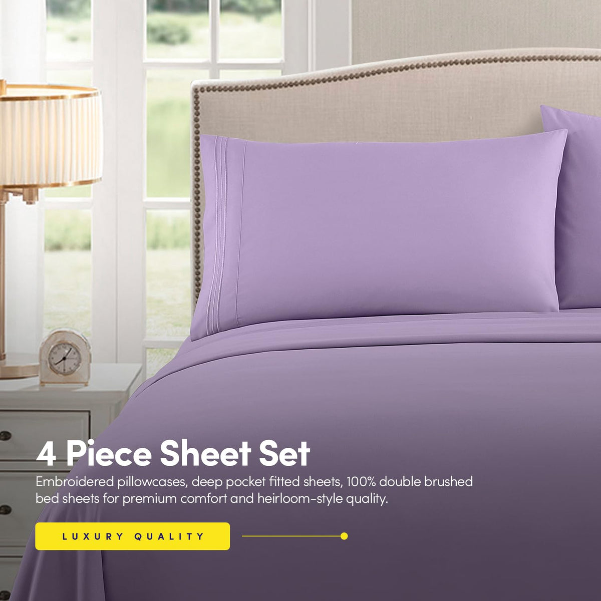 Sweet Home Collection 1500 Supreme deep-pocket fitted lavender sheet fits up to 16 inches.