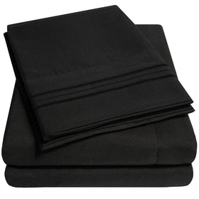 Sweet Home Collection 1500 Supreme black full sheet set close-up weave—soft, durable nights.