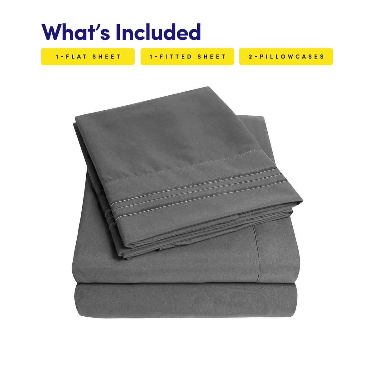 Sweet Home Collection 1500 Supreme gray pillowcases feature triple-line embroidery for a refined look.