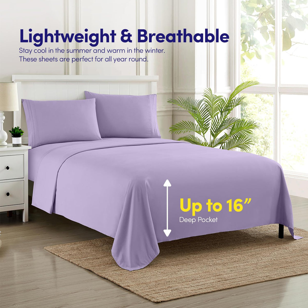 Sweet Home Collection bed-on-display with lavender sheets