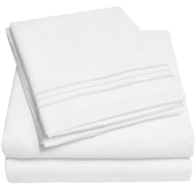 Sweet Home Collection 1500 Supreme white fitted sheet with stay-in-place elastic straps.