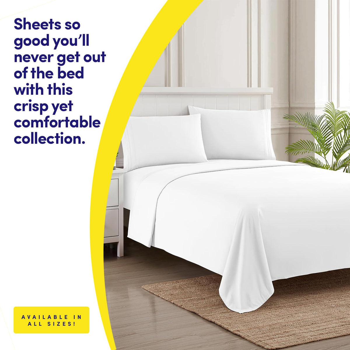Sweet Home Collection 1500 Supreme white flat sheet with deep pockets for secure fit.