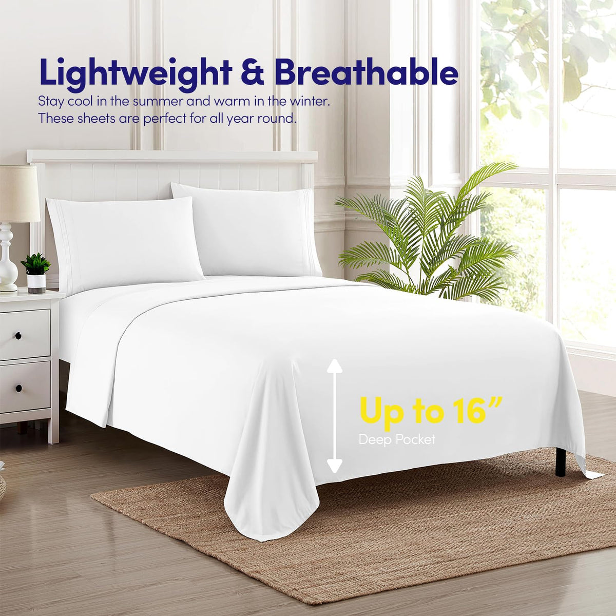 Sweet Home Collection 1500 Supreme king size bed with white bedding creates fresh decor