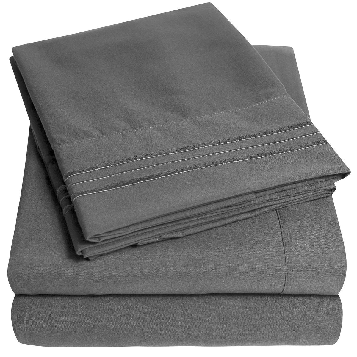 Sweet Home Collection 1500 Supreme King fitted gray sheets with stay-snug elastic straps.