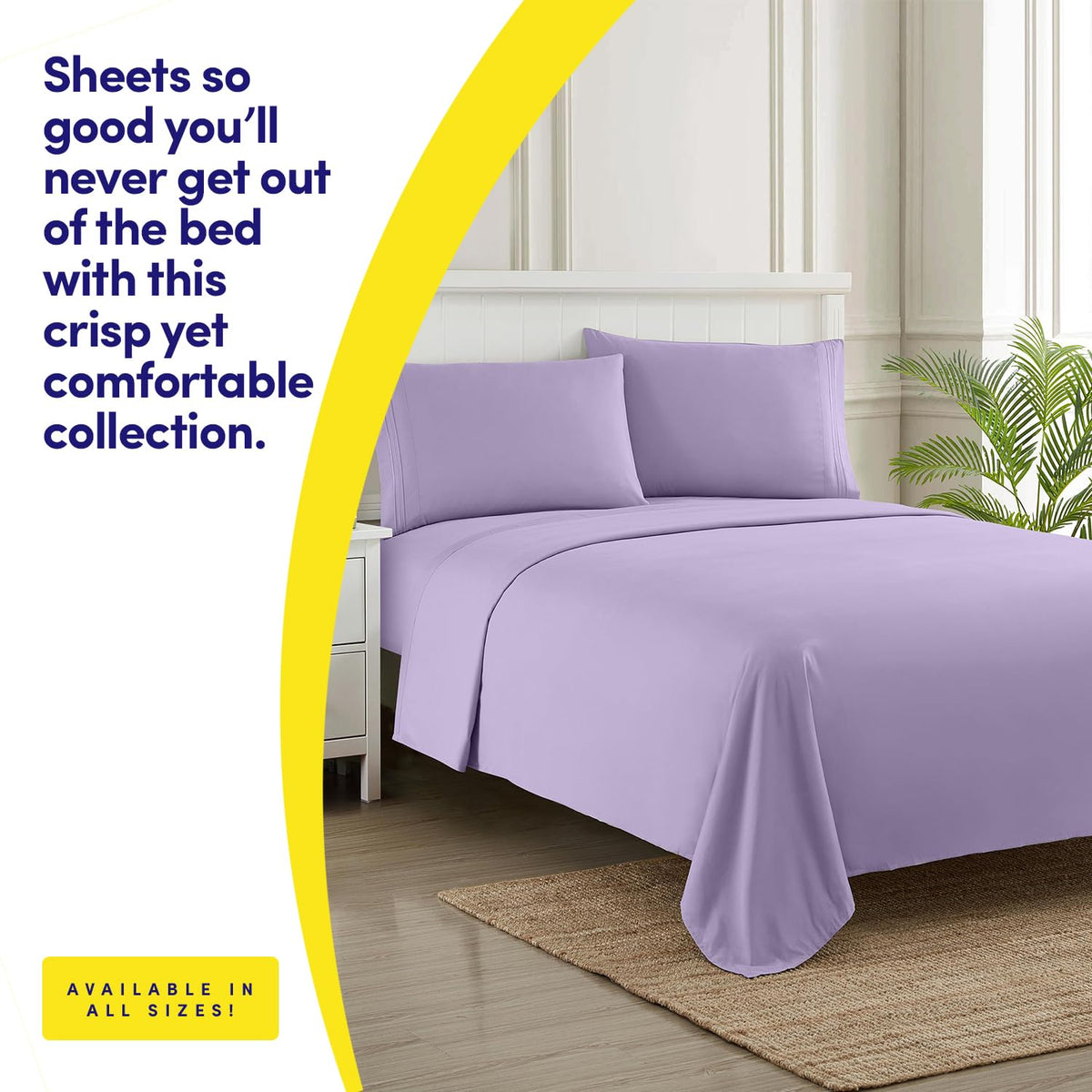 Sweet Home Collection 1500 Supreme queen fitted lavender sheet with stay-put straps.