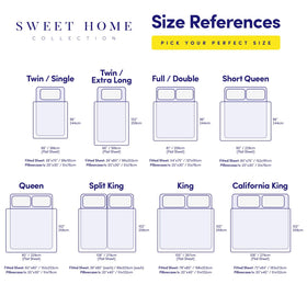 Queen set packaging of 1 fitted sheet, 1 flat sheet, and 2 pillowcases