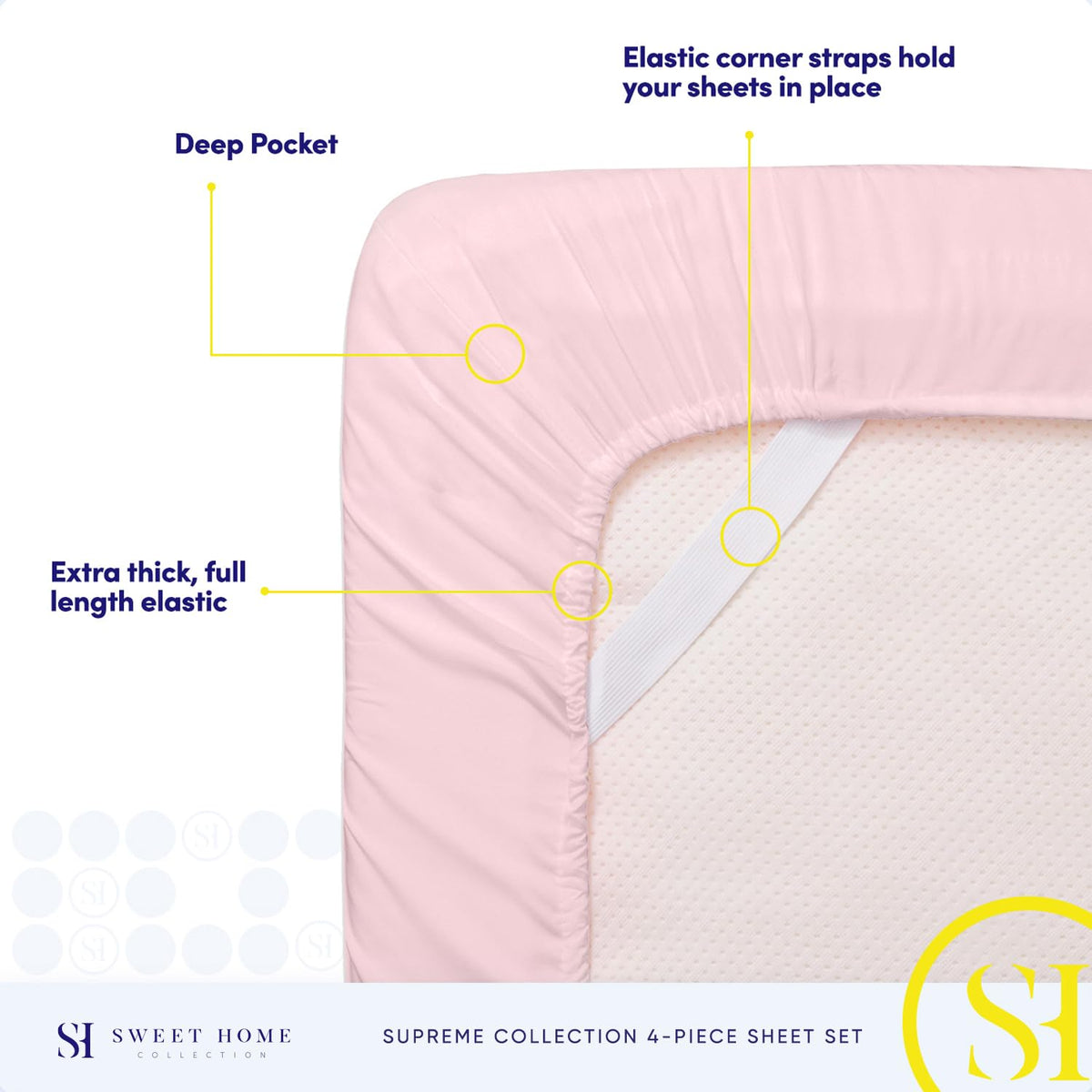 Pale pink Sweet Home Collection sheets shown on a bed setup