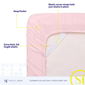 Pale pink Sweet Home Collection sheets shown on a bed setup