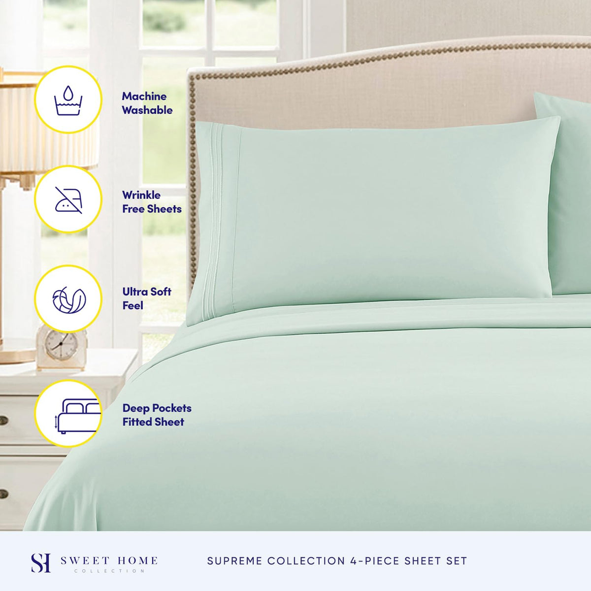 Sweet Home Collection fitted sheet (1800TC) in queen size with elastic corners.