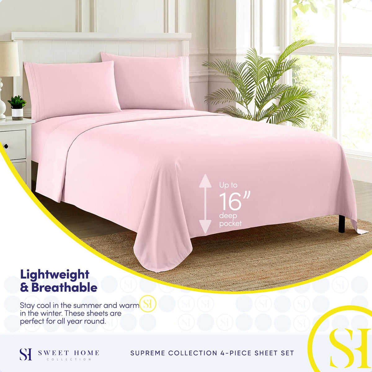 Sweet Home Collection 1800TC pale pink pillowcases for smooth, comfortable sleep