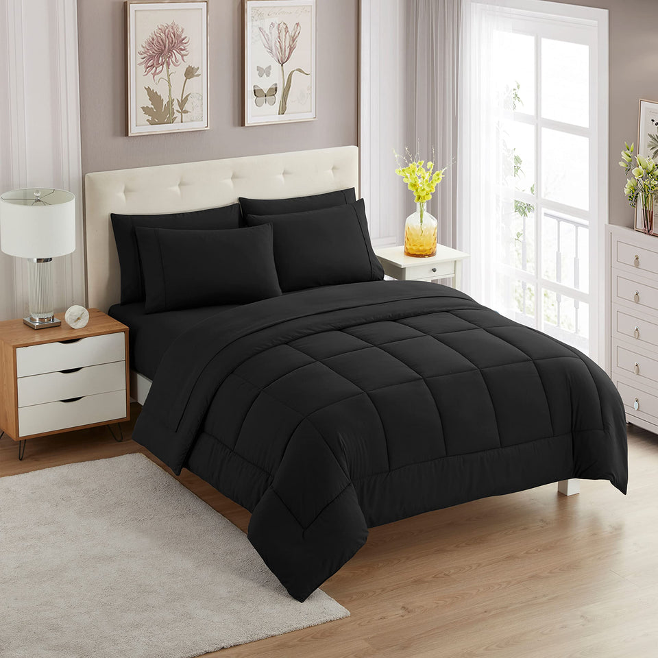 Sweet Home Collection 5 Piece Comforter Set in black for Twin bed with all-season comfort.