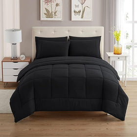 Sweet Home Collection 7-piece comforter set in black on a neatly made queen bed, stylish and cozy.