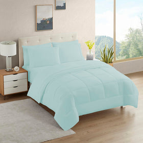Sweet Home Collection 7 Piece Comforter Set in aqua displays all-season warmth and easy care.