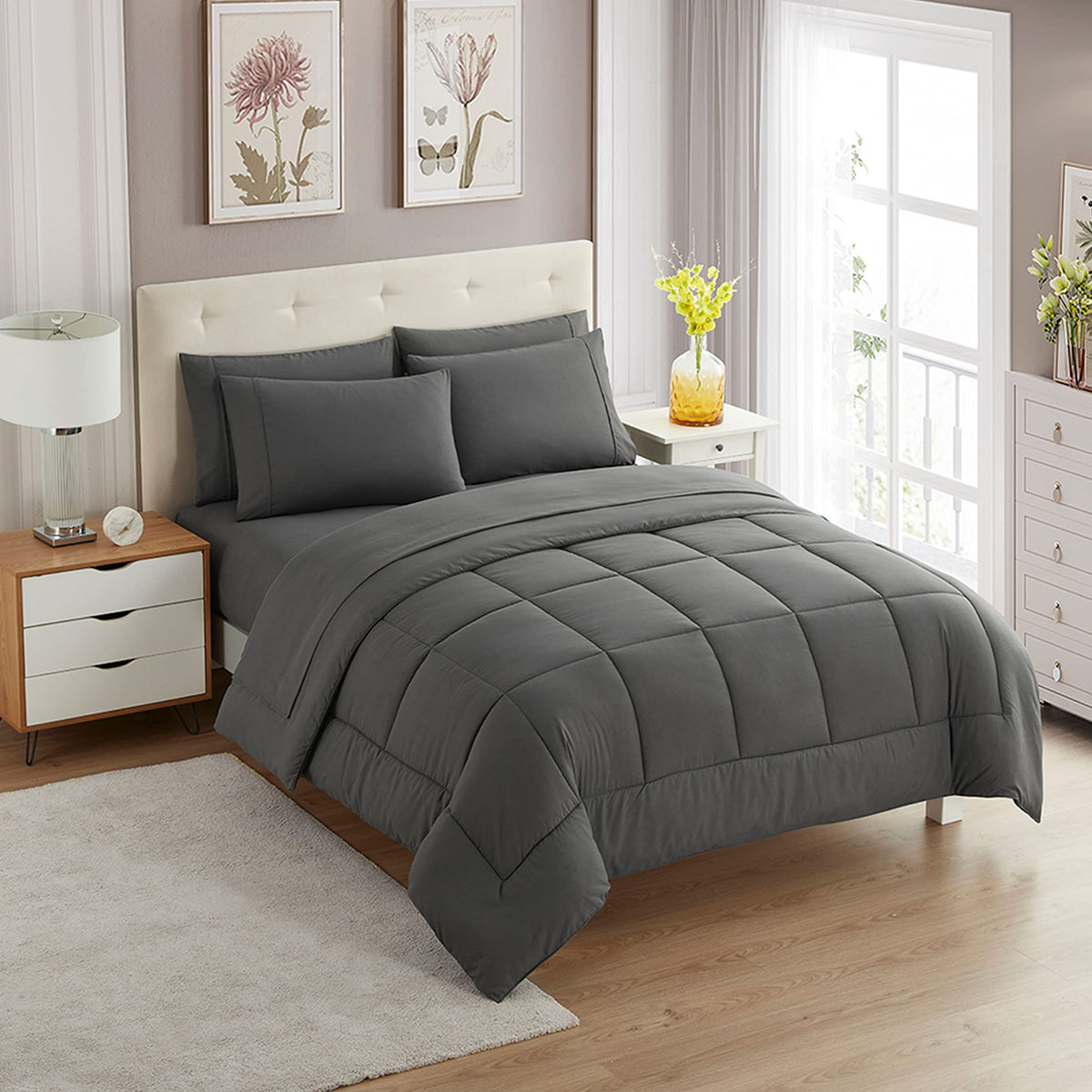 Sweet Home Collection bed-in-a-bag gray twin close-up highlighting plush microfiber texture and warmth