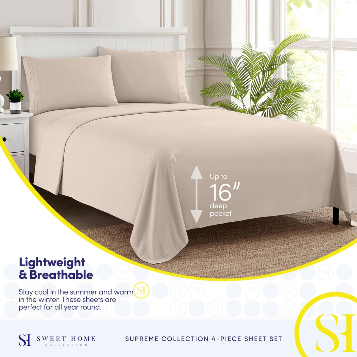 Deep-pocket fitted sheet demonstrates secure grip on tall mattresses.