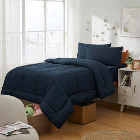 Sweet Home Collection dorm bed in a bag navy blue setup for Twin XL dorm beds