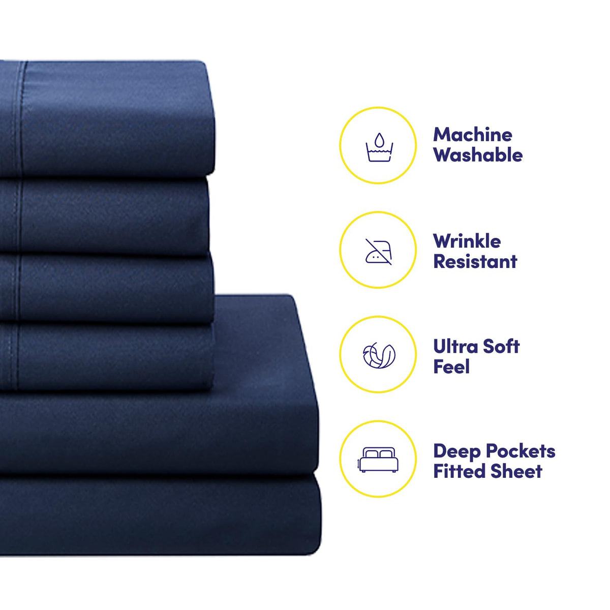 Sweet Home Collection down-alternative comforter in navy provides plush warmth without heavy insulation.