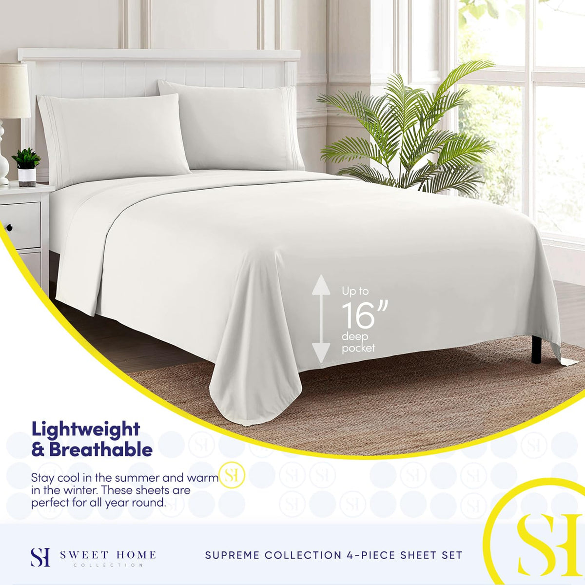 Sweet Home Collection sheets with built-in elastic corners stay in place all night.