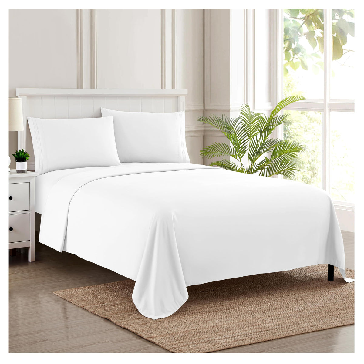 Sweet Home Collection king size sheets on bed with built-in elastic corner straps