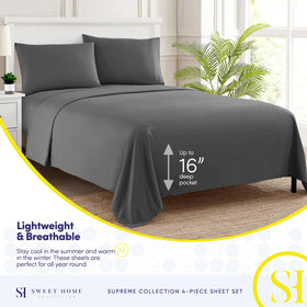 King sheet set displayed on bed with two pillowcases included.