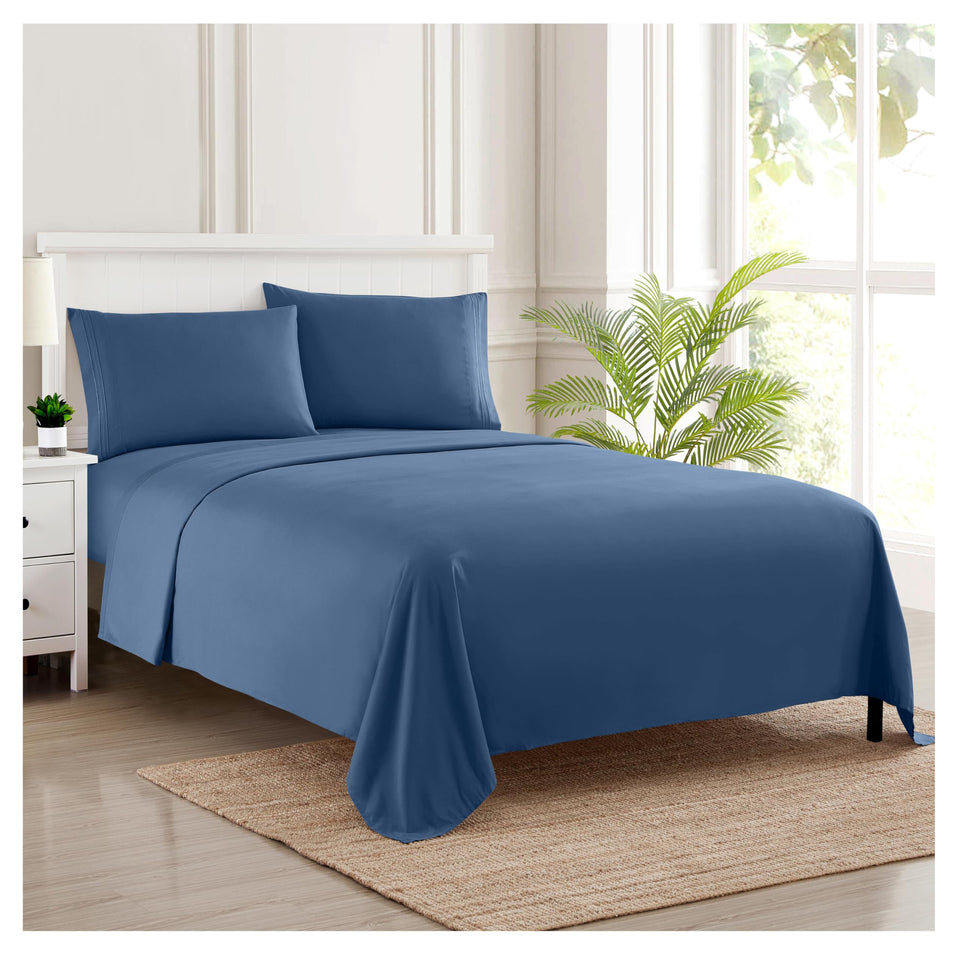 Sweet Home Collection king-size denim sheets with secure fit for a smooth, wrinkle-free bed.