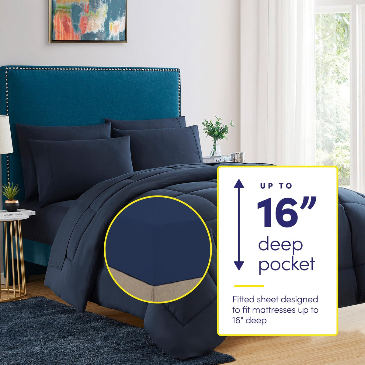 Sweet Home Collection navy twin microfiber sheets offer wrinkle-free sleep and easy care.