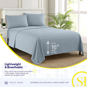 Deep-pocket queen sheets with built-in straps to keep fabric in place.