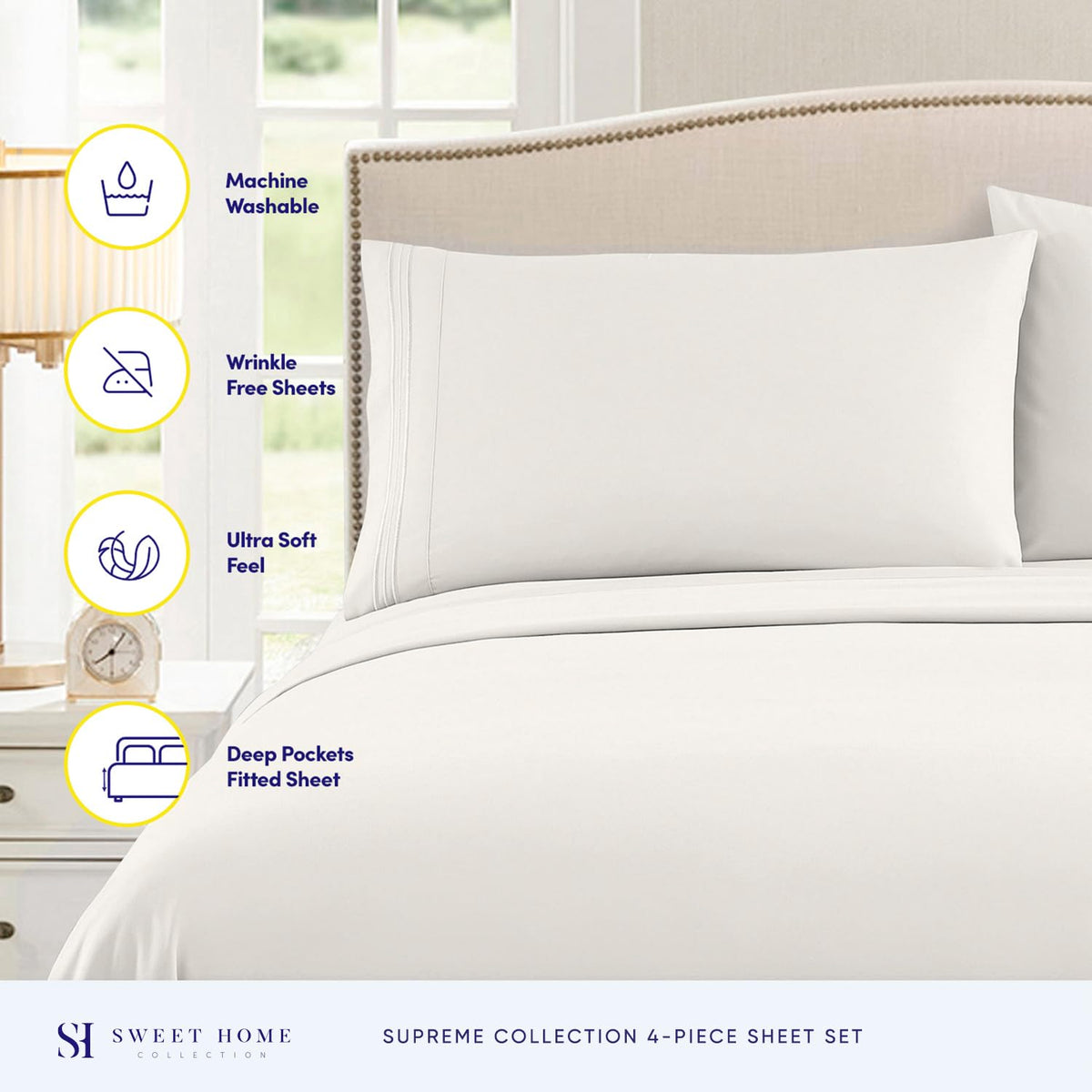 Sweet Home Collection queen deep-pocket sheets fit securely on deep mattresses.