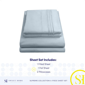 Queen sheets designed for easy care: machine wash cold, tumble dry low.