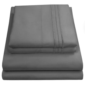 Sweet Home Collection queen sheets fitted securely with built-in elastic corners for a snug fit.