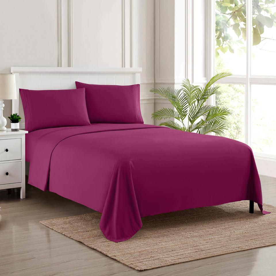 Sweet Home Collection queen sheets flat view in soft brushed microfiber for cool sleep