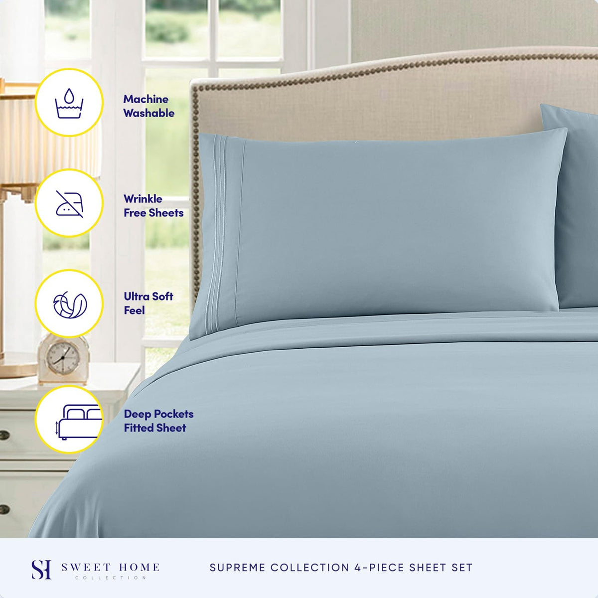 Soft 1800 Supreme queen sheets offering lay-in-luxury comfort.